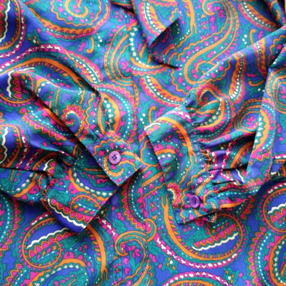 Vintage Laura & Jayne Women’s Paisley Bow Tie Lightweight Blouse Sz P10 - Picture 8 of 12